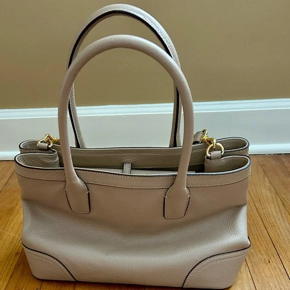 Lauren by Ralph Lauren Leather Taupe Satchel Bag Purse Organizer Tote NWOT - Picture 4 of 9